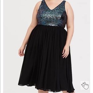 Torrid black chiffon and sequins sleeveless midi dress Size 14